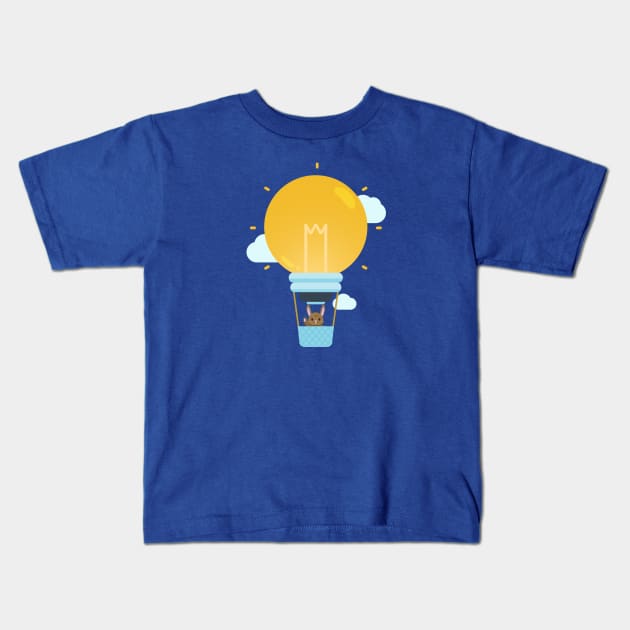 Lightbulb Hot Air Balloon Kids T-Shirt by StrayKoi